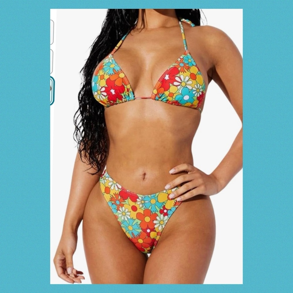 NWT Multicolor flower power string bikini